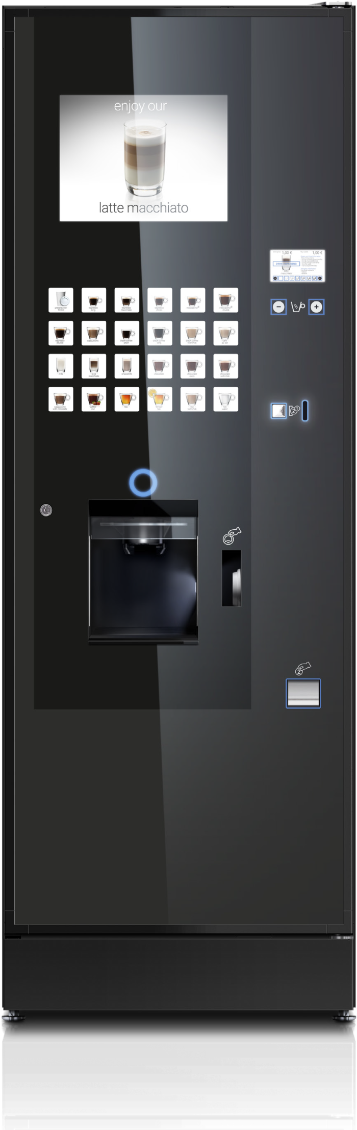 rheavendors servomat luce zero premium ganze bohne schwarz front freigestellt